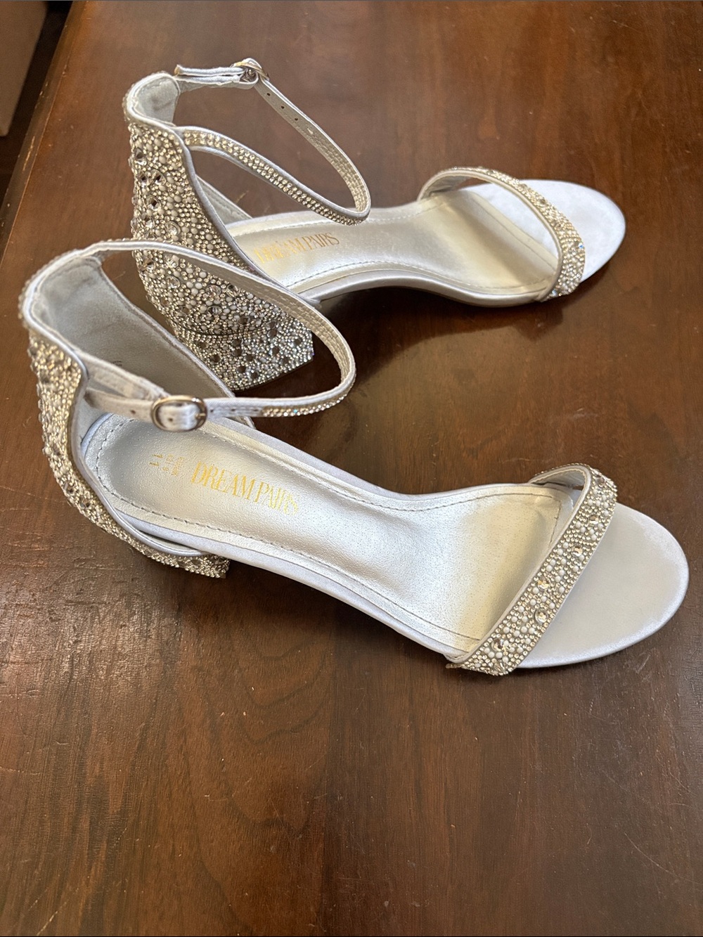 Dream Pairs Silver Crystal Block Heel Sandals